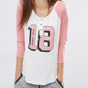 Abercrombie & Fitch Pink/White Henley Raglan Top, Size Medium